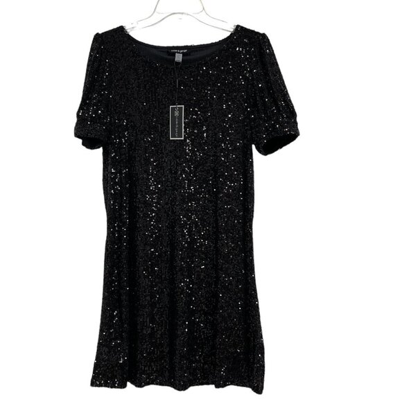 Cable & Gauge Dresses & Skirts - Cable & Gauge Black Sequined Beaded Short Sleeve Lined Dress Size L NWT New